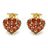 Oro Laminado Stud Earring, Gold Filled Style Heart Design, with Garnet Cubic Zirconia, Polished, Golden Finish, 02.346.0003.1