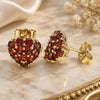 Oro Laminado Stud Earring, Gold Filled Style Heart Design, with Garnet Cubic Zirconia, Polished, Golden Finish, 02.346.0003.1