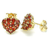 Oro Laminado Stud Earring, Gold Filled Style Heart Design, with Garnet Cubic Zirconia, Polished, Golden Finish, 02.346.0003.1