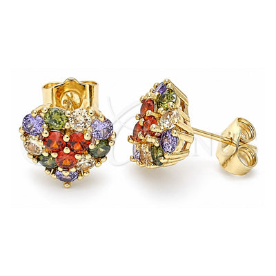 Oro Laminado Stud Earring, Gold Filled Style with Multicolor Cubic Zirconia, Polished, Golden Finish, 02.346.0003.2