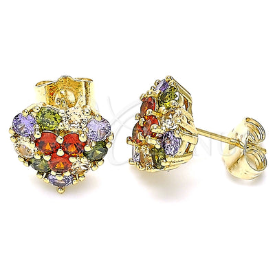 Oro Laminado Stud Earring, Gold Filled Style with Multicolor Cubic Zirconia, Polished, Golden Finish for wholesale, main product view
