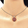 Oro Laminado Earring and Pendant Adult Set, Gold Filled Style Heart Design, with Garnet Cubic Zirconia, Polished, Golden Finish, 10.346.0001.1