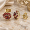 Oro Laminado Stud Earring, Gold Filled Style Heart Design, with Garnet Cubic Zirconia, Polished, Golden Finish, 02.346.0004