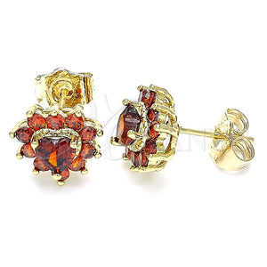 Gold Filled Ring — Stud Earring Heart Design with Garnet Cubic Zirconia — main product view — SKU 135362 | Oro Laminado anillo — Stud Earring corazón diseño with Garnet Cubic Zirconia — SKU 135362