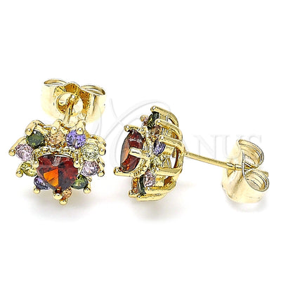 Oro Laminado Stud Earring, Gold Filled Style Heart Design, with Multicolor Cubic Zirconia, Polished, Golden for wholesale, main product view