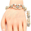 Oro Laminado Necklace, Bracelet and Earring, Gold Filled Style Hugs and Kisses and Butterfly Design, with White Crystal, Polished, Golden Finish, 06.372.0020