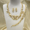 Oro Laminado Necklace, Bracelet and Earring, Gold Filled Style Hugs and Kisses and Butterfly Design, with White Crystal, Polished, Golden Finish, 06.372.0020