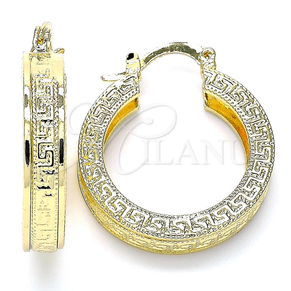Oro Laminado Small Hoop, Gold Filled Style Greek Key Design, Polished, Golden Finish, 02.170.0371.25