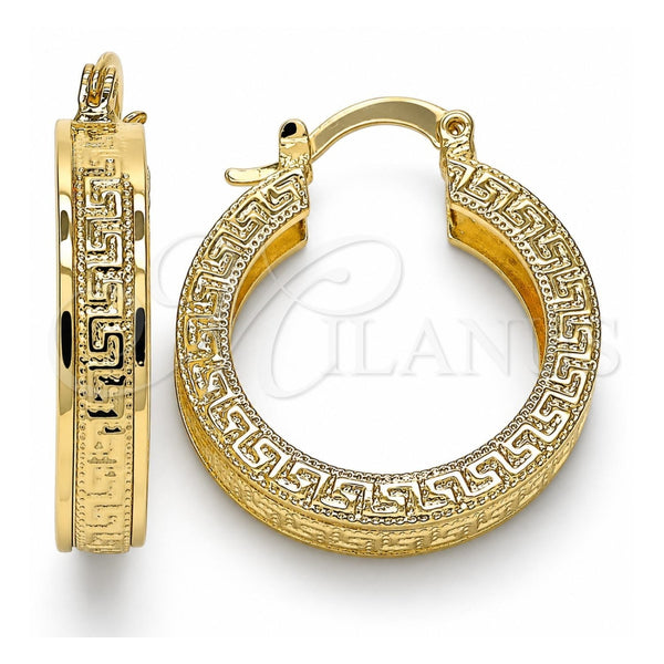 Oro Laminado Small Hoop, Gold Filled Style Greek Key Design, Polished, Golden Finish, 02.170.0371.25