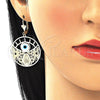 Oro Laminado Dangle Earring, Gold Filled Style Guadalupe and Cross Design, Polished, Golden Finish, 02.351.0101