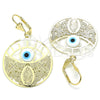Oro Laminado Dangle Earring, Gold Filled Style Guadalupe and Cross Design, Polished, Golden Finish, 02.351.0101