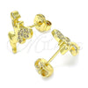 Oro Laminado Stud Earring, Gold Filled Style Angel and Heart Design, with White Micro Pave, Polished, Golden Finish, 02.156.0462