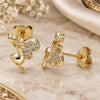 Oro Laminado Stud Earring, Gold Filled Style Angel and Heart Design, with White Micro Pave, Polished, Golden Finish, 02.156.0462