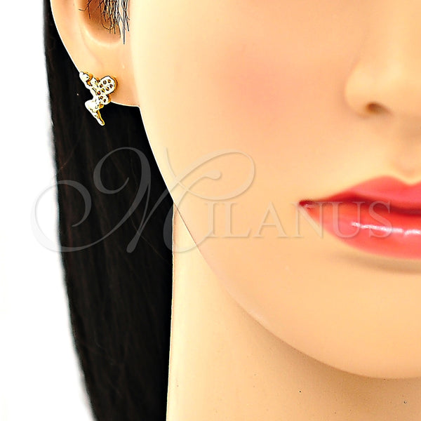 Gold Filled Ring — Stud Earring Angel and Heart Design with Garnet — alternate product view — SKU 135382 | Oro Laminado anillo — Stud Earring Angel and corazón diseño with Garnet — SKU 135382