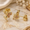 Oro Laminado Stud Earring, Gold Filled Style Angel and Heart Design, with Garnet Micro Pave, Polished, Golden Finish, 02.156.0462.2