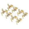 Oro Laminado Stud Earring, Gold Filled Style Angel and Heart Design, with Garnet Micro Pave, Polished, Golden Finish, 02.156.0462.2