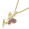 Oro Laminado Pendant Necklace, Gold Filled Style Angel and Heart Design, with Ruby Micro Pave, Polished, Golden for wholesale, additional product view 3