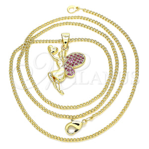 Gold Filled Necklace — Pendant Necklace Angel and Heart Design with Ruby — main product view — SKU 135384 | Oro Laminado collar — Pendant Necklace Angel and corazón diseño with Ruby — SKU 135384