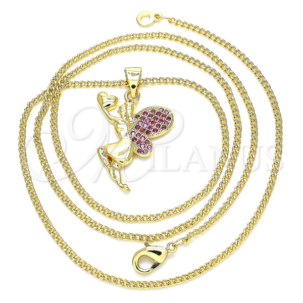 Gold Filled Necklace — Pendant Necklace Angel and Heart Design with Ruby — main product view — SKU 135384 | Oro Laminado collar — Pendant Necklace Angel and corazón diseño with Ruby — SKU 135384