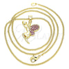Oro Laminado Pendant Necklace, Gold Filled Style Angel and Heart Design, with Ruby Micro Pave, Polished, Golden Finish, 04.156.0322.1.20 (02 MM Thickness, 20 Inches Length)