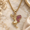 Oro Laminado Pendant Necklace, Gold Filled Style Angel and Heart Design, with Ruby Micro Pave, Polished, Golden Finish, 04.156.0322.1.20 (02 MM Thickness, 20 Inches Length)