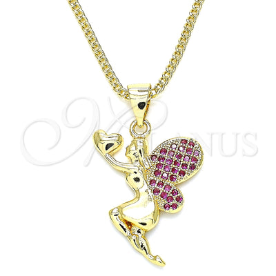 Oro Laminado Pendant Necklace, Gold Filled Style Angel and Heart Design, with Ruby Micro Pave, Polished, Golden Finish, 04.156.0322.1.20 (02 MM Thickness, 20 Inches Length)