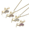 Oro Laminado Pendant Necklace, Gold Filled Style Angel and Heart Design, with Ruby Micro Pave, Polished, Golden for wholesale, additional product view 5