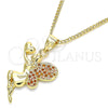 Oro Laminado Pendant Necklace, Gold Filled Style Angel and Heart Design, with Garnet Micro Pave, Polished, Golden Finish, 04.156.0322.2.20 (02 MM Thickness, 20 Inches Length)