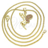 Oro Laminado Pendant Necklace, Gold Filled Style Angel and Heart Design, with Garnet Micro Pave, Polished, Golden Finish, 04.156.0322.2.20 (02 MM Thickness, 20 Inches Length)
