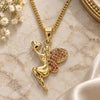 Oro Laminado Pendant Necklace, Gold Filled Style Angel and Heart Design, with Garnet Micro Pave, Polished, Golden Finish, 04.156.0322.2.20 (02 MM Thickness, 20 Inches Length)