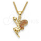 Oro Laminado Pendant Necklace, Gold Filled Style Angel and Heart Design, with Garnet Micro Pave, Polished, Golden Finish, 04.156.0322.2.20 (02 MM Thickness, 20 Inches Length)