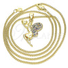 Oro Laminado Pendant Necklace, Gold Filled Style Angel and Heart Design, with Multicolor Micro Pave, Polished, Golden Finish, 04.156.0322.3.20 (02 MM Thickness, 20 Inches Length)