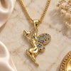 Oro Laminado Pendant Necklace, Gold Filled Style Angel and Heart Design, with Multicolor Micro Pave, Polished, Golden Finish, 04.156.0322.3.20 (02 MM Thickness, 20 Inches Length)
