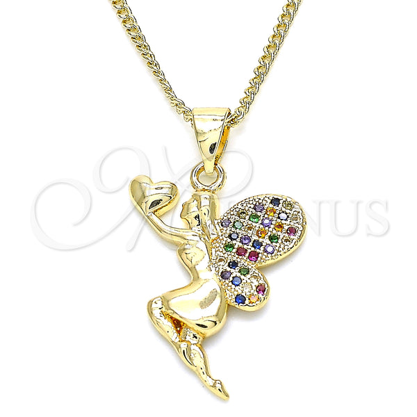 Gold Filled Necklace — Pendant Necklace Angel and Heart Design with Multicolor — main product view — SKU 135386 | Oro Laminado collar — Pendant Necklace Angel and corazón diseño with Multicolor — SKU 135386