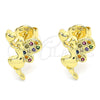 Oro Laminado Stud Earring, Gold Filled Style Angel and Heart Design, with Multicolor Micro Pave, Polished, Golden Finish, 02.156.0462.3