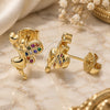Oro Laminado Stud Earring, Gold Filled Style Angel and Heart Design, with Multicolor Micro Pave, Polished, Golden Finish, 02.156.0462.3