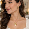 Oro Laminado Earring and Pendant Adult Set, Gold Filled Style Angel and Heart Design, with Garnet Micro Pave, Polished, Golden Finish, 10.156.0264.2