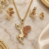 Oro Laminado Earring and Pendant Adult Set, Gold Filled Style Angel and Heart Design, with Garnet Micro Pave, Polished, Golden Finish, 10.156.0264.2