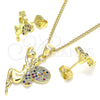 Oro Laminado Earring and Pendant Adult Set, Gold Filled Style Angel and Heart Design, with Multicolor Micro for wholesale, additional product view 5