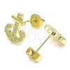 Oro Laminado Stud Earring, Gold Filled Style Anchor Design, with White Micro Pave, Polished, Golden Finish, 02.156.0463