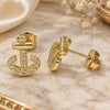 Oro Laminado Stud Earring, Gold Filled Style Anchor Design, with White Micro Pave, Polished, Golden Finish, 02.156.0463