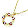 Oro Laminado Pendant Necklace, Gold Filled Style Bow Design, with Garnet Micro Pave, Polished, Golden Finish, 04.156.0325.2.20 (02 MM Thickness, 20 Inches Length)