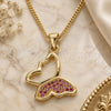 Oro Laminado Pendant Necklace, Gold Filled Style Butterfly Design, with Ruby Micro Pave, Polished, Golden Finish, 04.156.0053.2.20 (02 MM Thickness, 20 Inches Length)