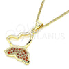 Oro Laminado Pendant Necklace, Gold Filled Style Butterfly Design, with Garnet Micro Pave, Polished, Golden Finish, 04.156.0053.3.20 (02 MM Thickness, 20 Inches Length)