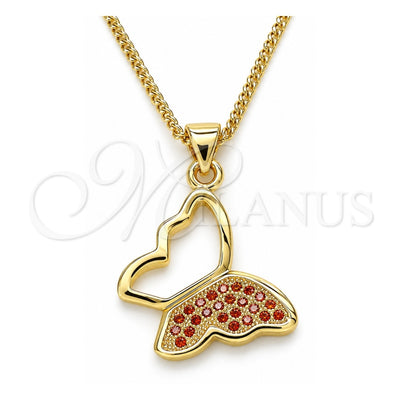 Oro Laminado Pendant Necklace, Gold Filled Style Butterfly Design, with Garnet Micro Pave, Polished, Golden Finish, 04.156.0053.3.20 (02 MM Thickness, 20 Inches Length)