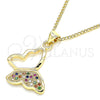 Oro Laminado Pendant Necklace, Gold Filled Style Butterfly Design, with Multicolor Micro Pave, Polished, Golden Finish, 04.156.0053.4.20 (02 MM Thickness, 20 Inches Length)