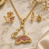 Oro Laminado Earring and Pendant Adult Set, Gold Filled Style Butterfly Design, with Ruby Micro Pave, Polished, Golden Finish, 10.156.0266.1