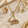 Oro Laminado Earring and Pendant Adult Set, Gold Filled Style Butterfly Design, with Garnet Micro Pave, Polished, Golden Finish, 10.156.0266.2