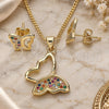 Oro Laminado Earring and Pendant Adult Set, Gold Filled Style Butterfly Design, with Multicolor Micro Pave, Polished, Golden Finish, 10.156.0266.3