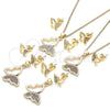 Oro Laminado Earring and Pendant Adult Set, Gold Filled Style Butterfly Design, with Multicolor Micro Pave, Polished, Golden Finish, 10.156.0266.3